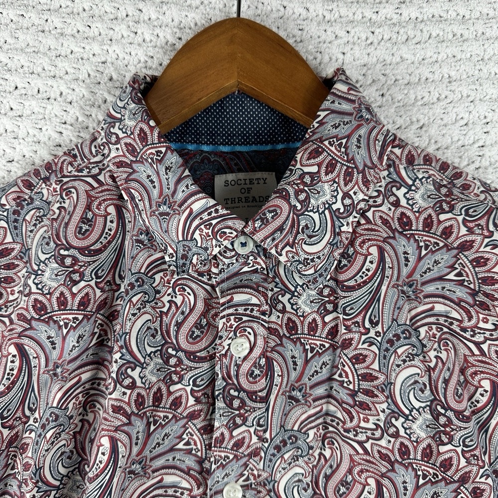 Society of Threads Paisley Button Down Shirt Mens Large Slim Fit Stretch